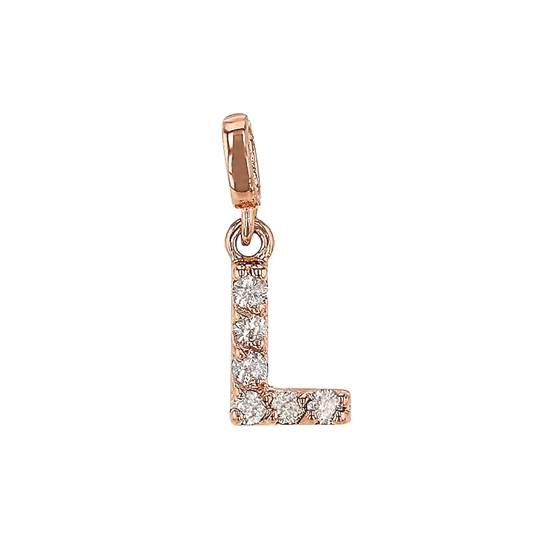 14kr 7mm 6dia.0312ct diamond block letter l initial charm