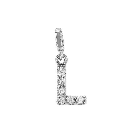 14kw 7mm 6dia.0312ct diamond block letter l initial charm