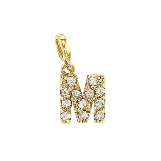 14ky 7mm 12dia.0624ct diamond block letter m initial charm