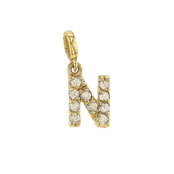 14ky 7mm 10dia.052ct diamond block letter n initial charm