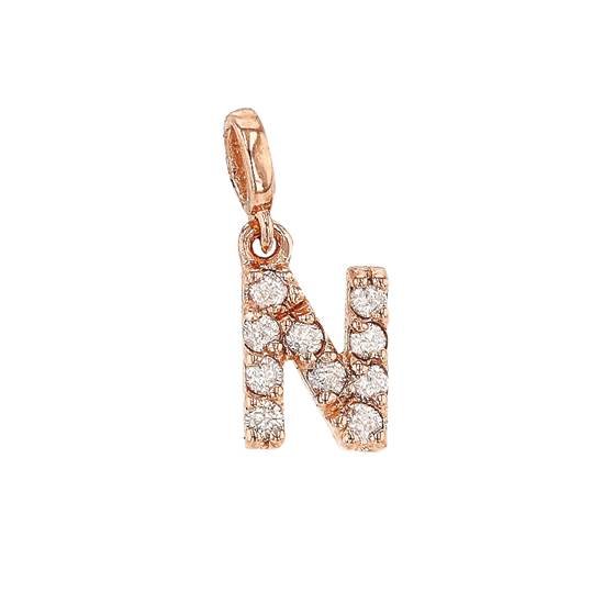 14kr 7mm 10dia.052ct diamond block letter n initial charm