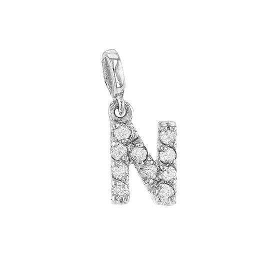 14kw 7mm 10dia.052ct diamond block letter n initial charm