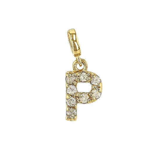 14ky 7mm 8dia.0416ct diamond block letter p initial charm