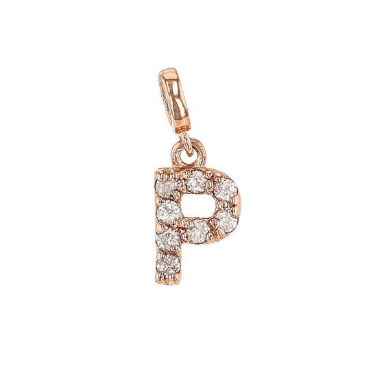 14kr 7mm 8dia.0416ct diamond block letter p initial charm