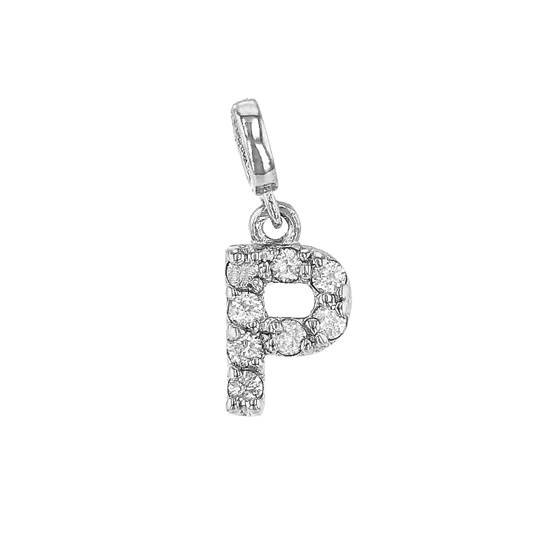 14kw 7mm 8dia.0416ct diamond block letter p initial charm