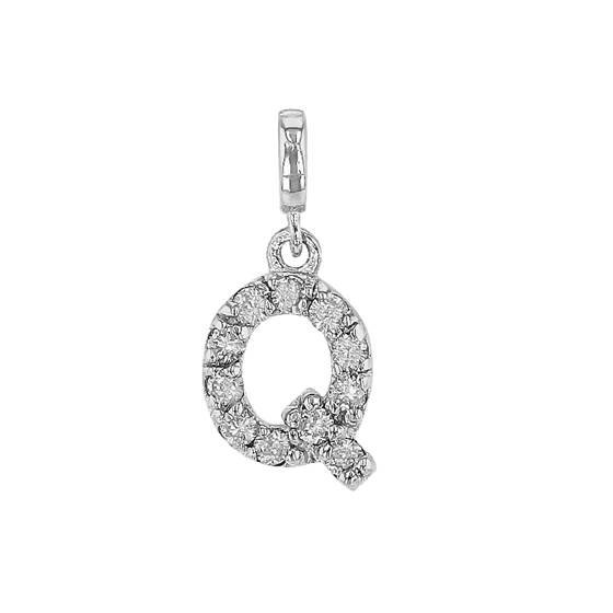 14kw 7mm 11dia.0572ct diamond block letter q initial charm