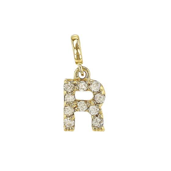 14ky 7mm 10dia.052ct diamond block letter r initial charm