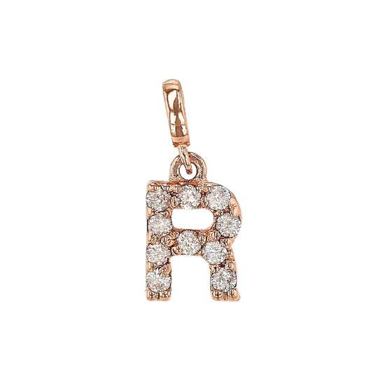 14kr 7mm 10dia.052ct diamond block letter r initial charm