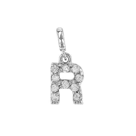 14kw 7mm 10dia.052ct diamond block letter r initial charm