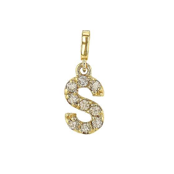 14ky 7mm 9dia.0468ct diamond block letter s initial charm