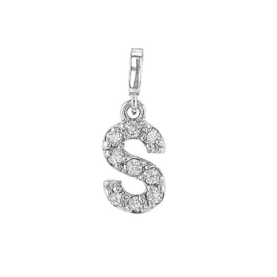 14kw 7mm 9dia.0468ct diamond block letter s initial charm