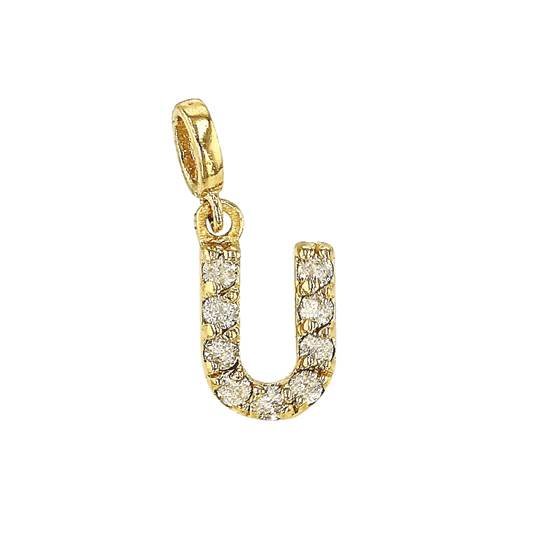 14ky 7mm 9dia.0468ct diamond block letter u initial charm