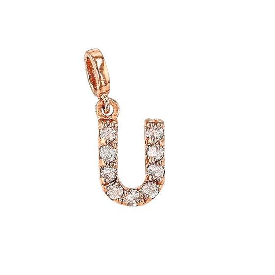 14kr 7mm 9dia.0468ct diamond block letter u initial charm