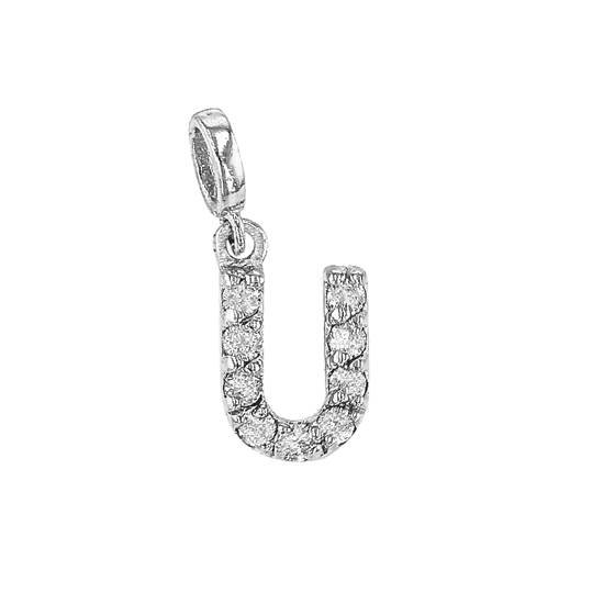 14kw 7mm 9dia.0468ct diamond block letter u initial charm