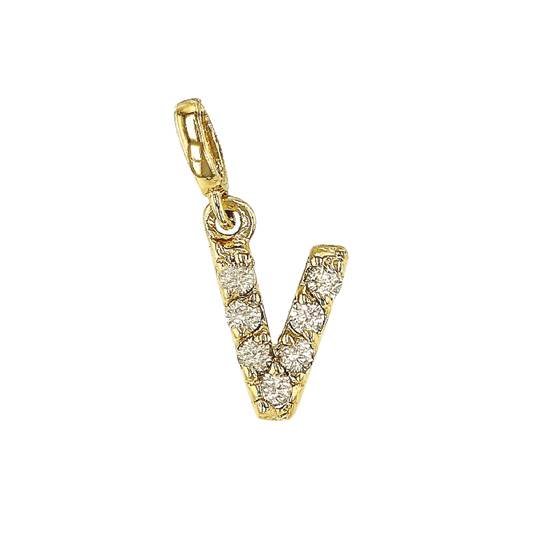 14ky 7mm 7dia0.0364ct diamond block letter v initial charm