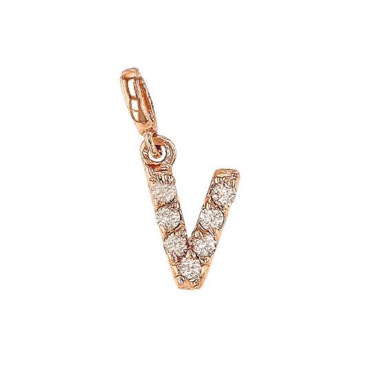 14kr 7mm 7dia0.0364ct diamond block letter v initial charm