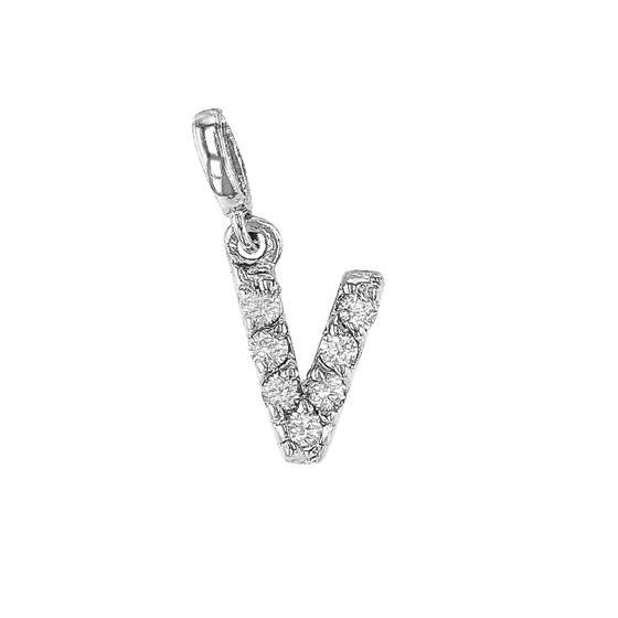 14kw 7mm 7dia0.0364ct diamond block letter v initial charm