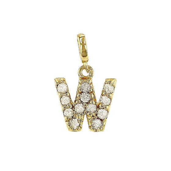 14ky 7mm 12dia.0624ct diamond block letter w initial charm