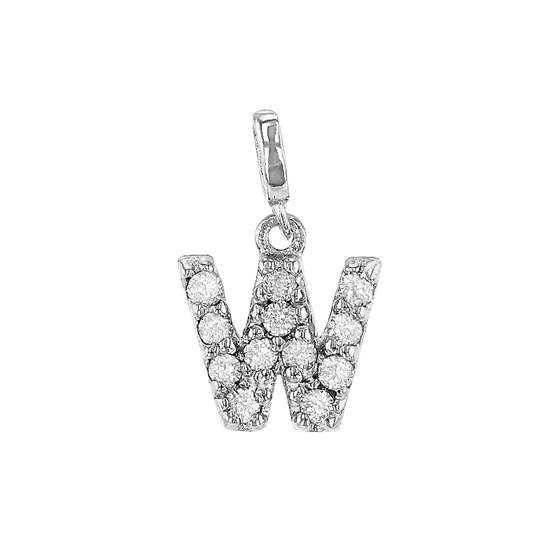 14kw 7mm 12dia.0624ct diamond block letter w initial charm