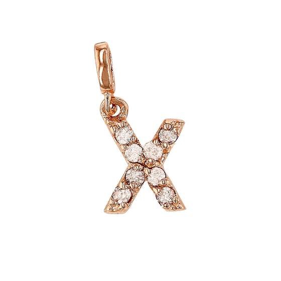 14kr 7mm 8dia.0416ct diamond block letter x initial charm