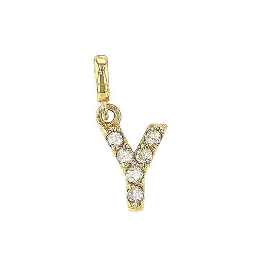 14ky 7mm 6dia.0312ct diamond block letter y initial charm