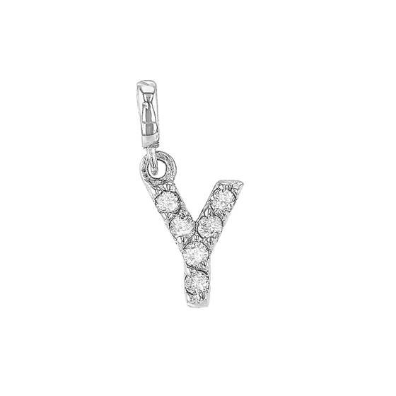 14kw 7mm 6dia.0312ct diamond block letter y initial charm