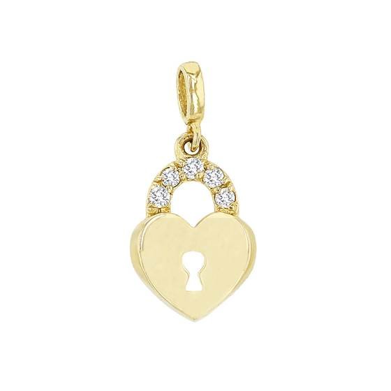 14ky 10x6mm 5dia.025ct diamond heart padlock charm