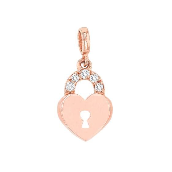 14kr 10x6mm 5dia.025ct diamond heart padlock charm