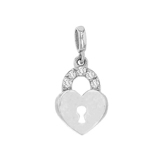 14kw 10x6mm 5dia.025ct diamond heart padlock charm