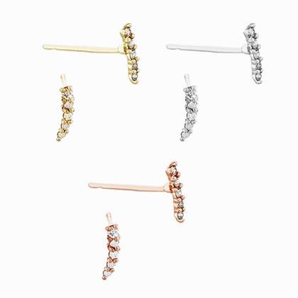 14K Diamond Thin Curved Bar Stud Earring
