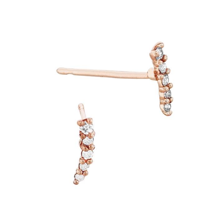 14kr 7mm 5dia.32ct diamond thin curved bar stud earring left side (champagne diamond)