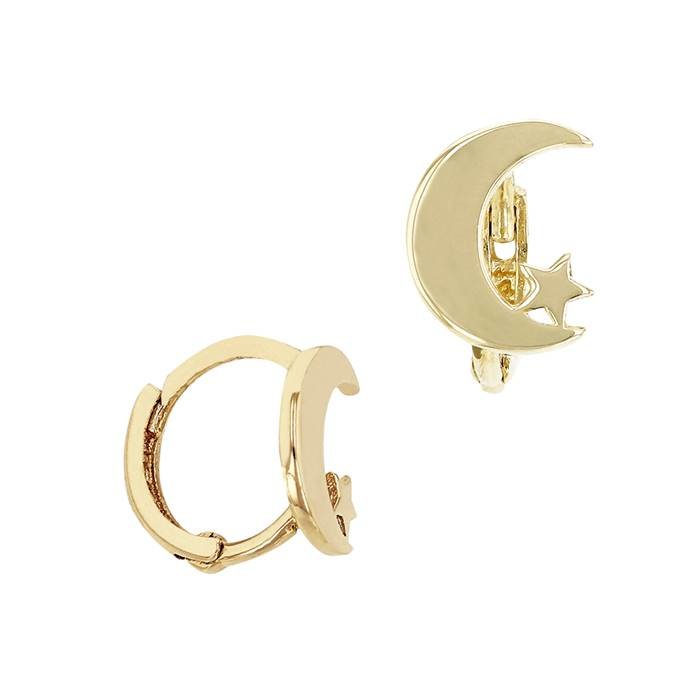 14ky 7.5mm moon star huggie earring (right side)