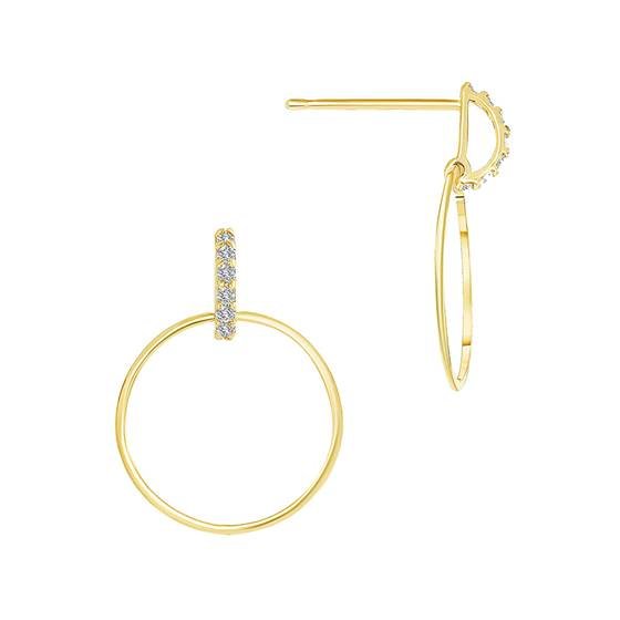 14ky 13mm 7dia.042ct diamond earring with 13mm dangling ring