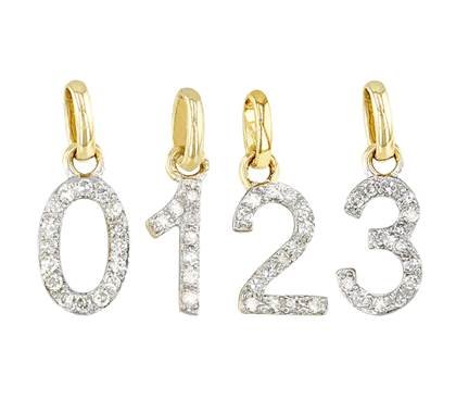 14K Diamond Block Script Number Charms