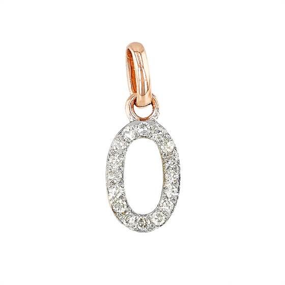 14kr 8mm diamond block script number 0 charms
