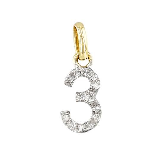 14ky 8mm diamond block script number 3 charms