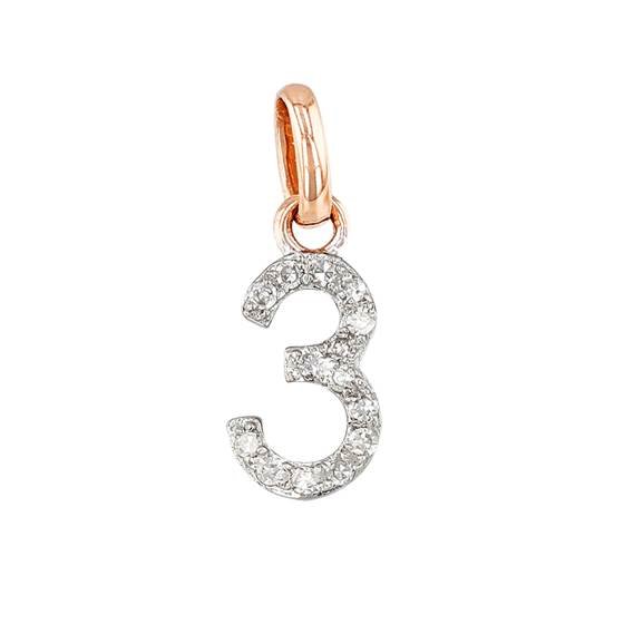 14kr 8mm diamond block script number 3 charms