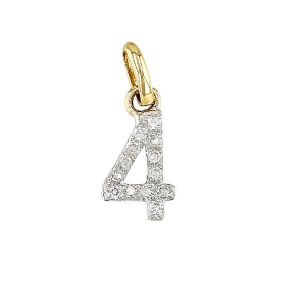 14ky 8mm diamond block script number 4 charms