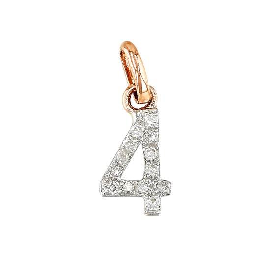14kr 8mm diamond block script number 4 charms