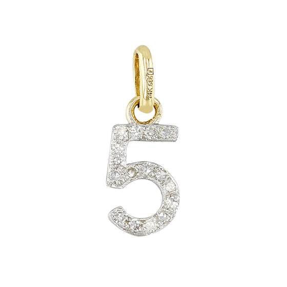 14ky 8mm diamond block script number 5 charms