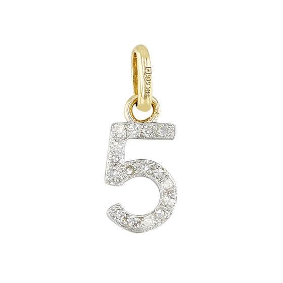 14ky 8mm diamond block script number 5 charms