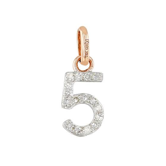 14kr 8mm diamond block script number 5 charms