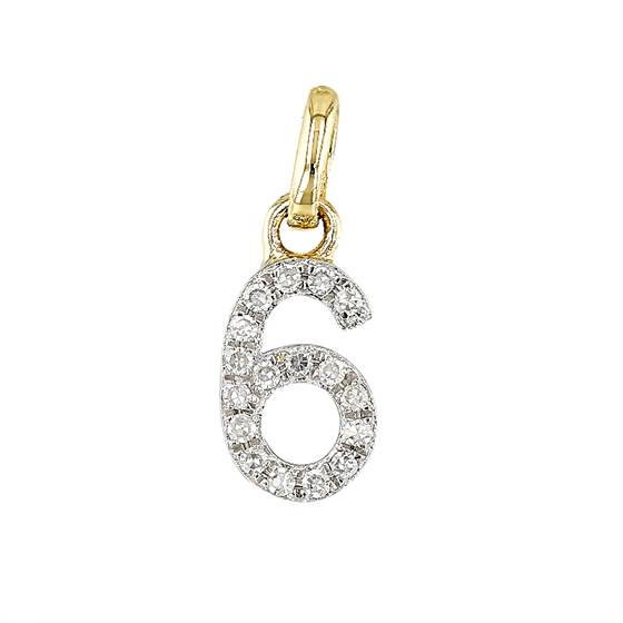 14ky 8mm diamond block script number 6 charms