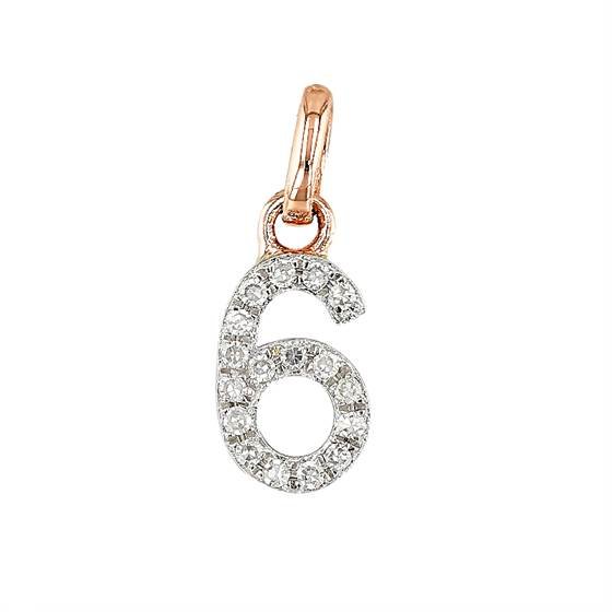14kr 8mm diamond block script number 6 charms
