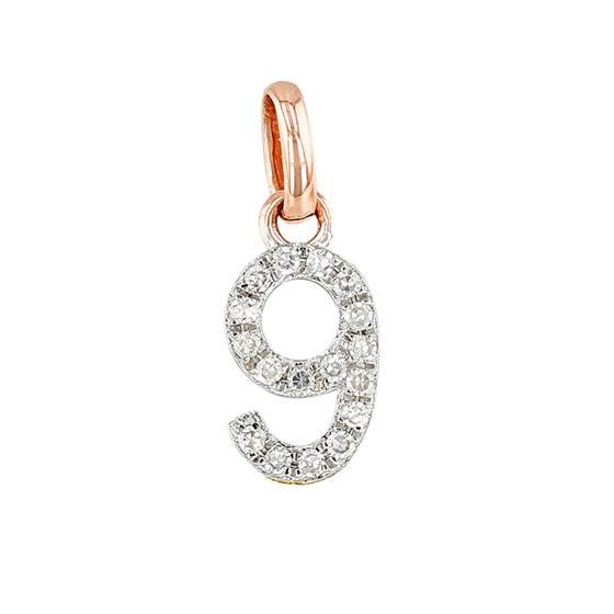 14kr 8mm diamond block script number 9 charms