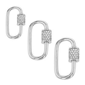 Rhodium Plated Sterling Silver Cubic Zirconia Carabiner Clasp