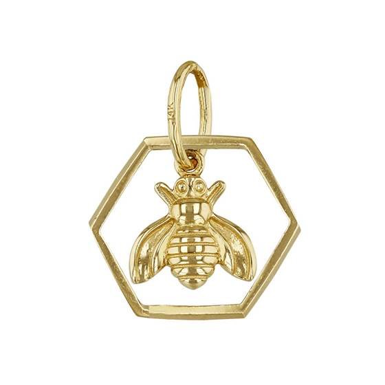 14KY Hexagon Bee charm