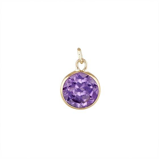 14ky 5mm round bezel set charm february birthstoneamethyst