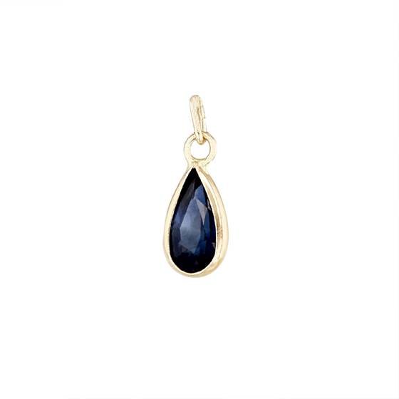 14ky pear shape bezel set charm september birthstone 5x3mm sapphire