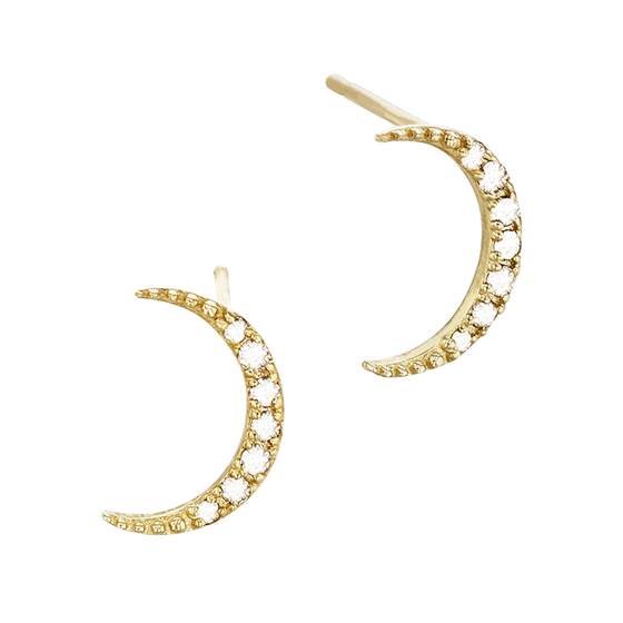 14ky 7x10mm 7dia.05ct diamond crescent moon stud earring